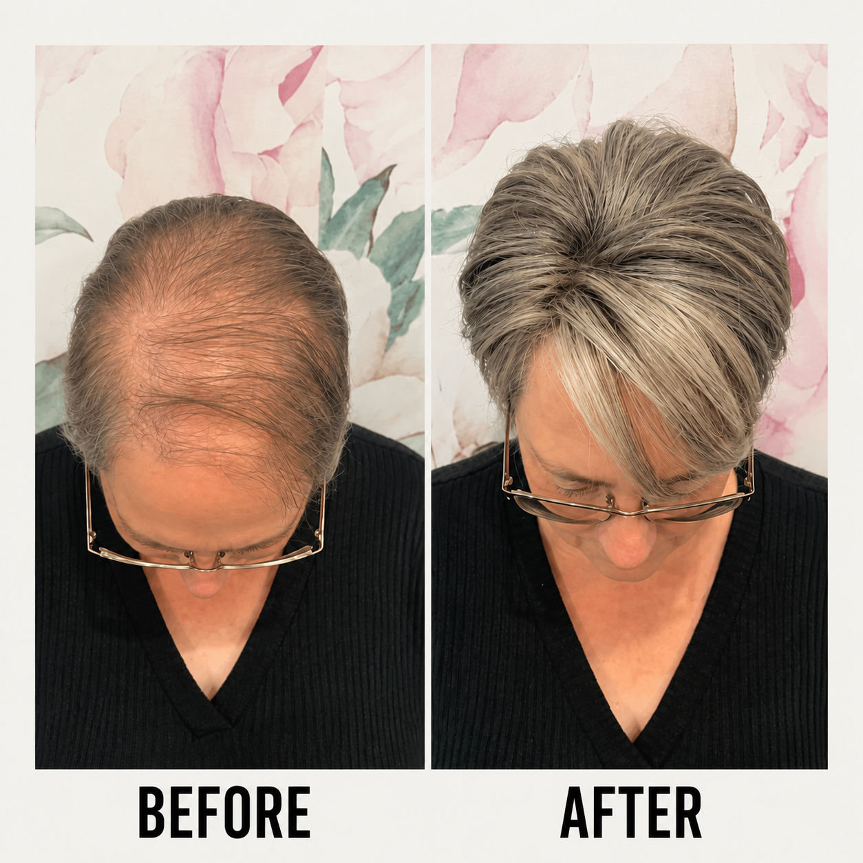 Hair transformation before and after — Indira Hair Weaving Centre, Chandigarh
